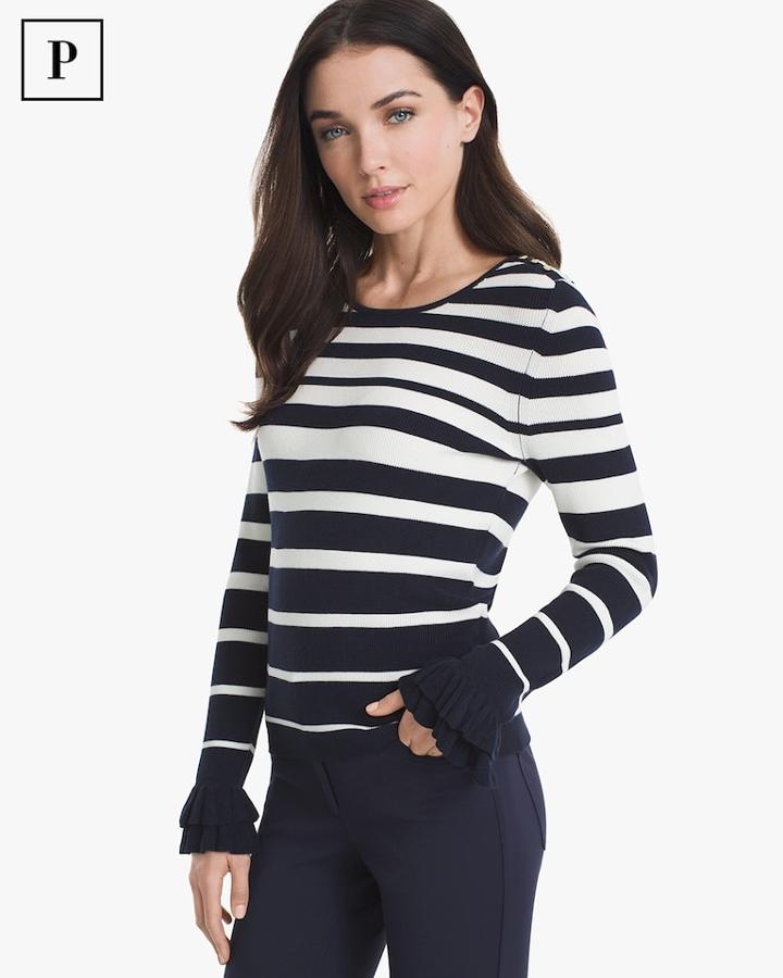 White House Black Market Women's Petite Ruffle-sleeve Stripe Sweater