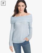 White House Black Market Women's Petite Off-the-shoulder Cable Knit Sweater