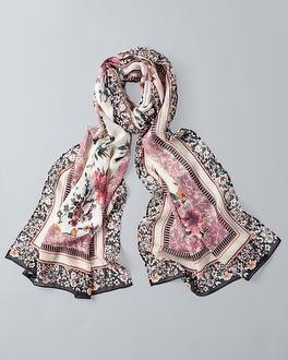 White House Black Market Silk Floral-print Oblong Scarf