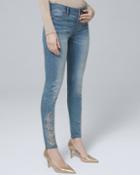 White House Black Market Women's Classic-rise Paisley-embellished Skinny Ankle Jeans