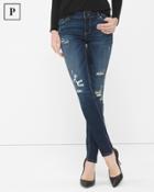 White House Black Market Women's Petite Destructed Sequin Skinny Jeans