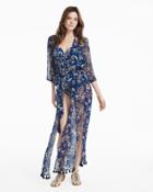 White House Black Market Women's Long Paisley Floral Kimono Coverup