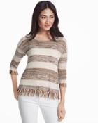 White House Black Market Women's Stripe Fringe Pullover Sweater