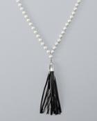 White House Black Market Women's Beaded Leather Tassel Pendant Necklace