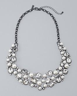 White House Black Market Glass Pearl & Crystal Statement Necklace