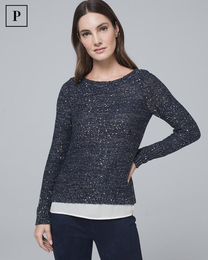 White House Black Market Women's Petite Shimmer-knit Twofer Sweater