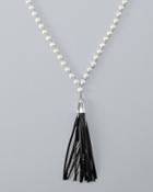 White House Black Market Beaded Leather Tassel Pendant Necklace