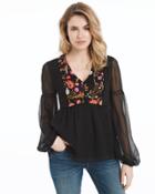 White House Black Market Women's Floral Embroidered Blouse