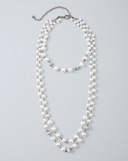 White House Black Market Convertible Glass Pearl Statement Necklace
