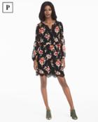White House Black Market Women's Petite Long-sleeve Lace Inset Floral Print Dress