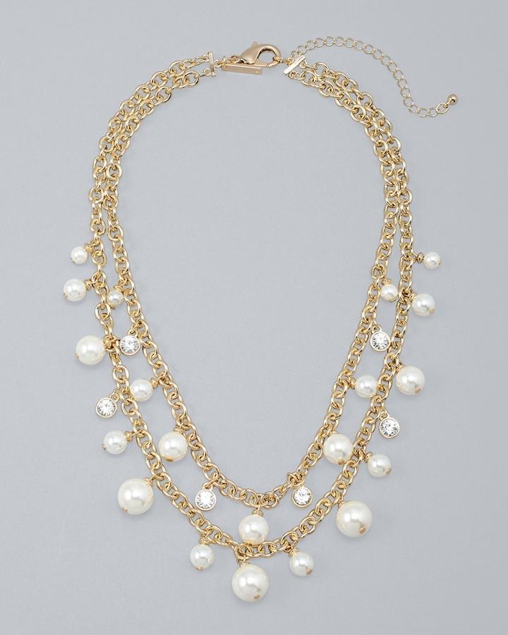 White House Black Market Women's Two-row Glass Pearl Station Necklace