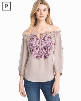 White House Black Market Petite Off-the-shoulder Embroidered Top