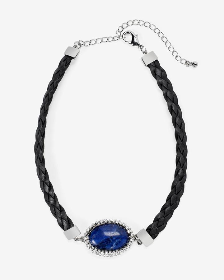 White House Black Market Women's Sodalite Leather Choker Necklace