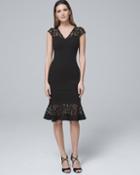 White House Black Market Women's Aidan Mattox Embellished Lace-detail Black Midi Sheath Dress