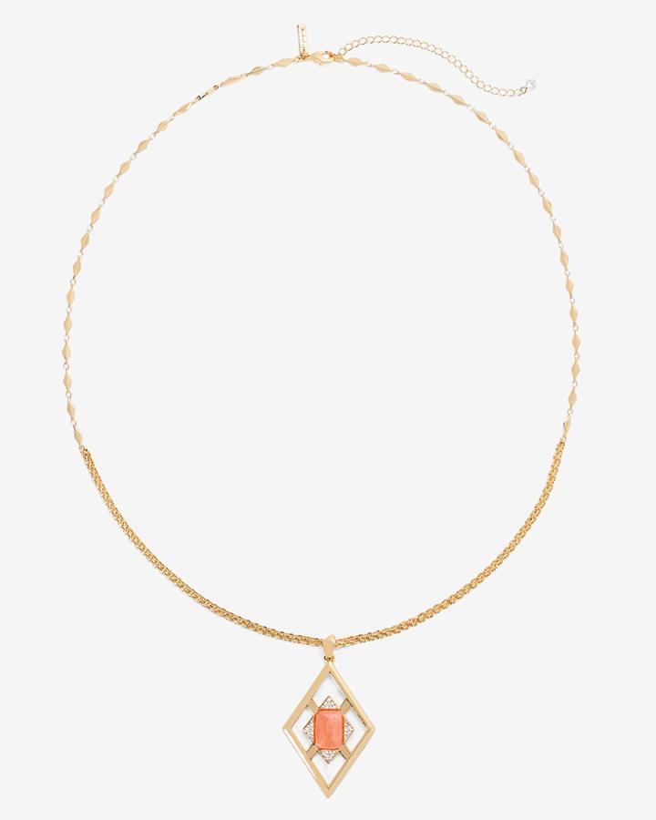 White House Black Market Women's Cutout Pink Stone Pendant Necklace