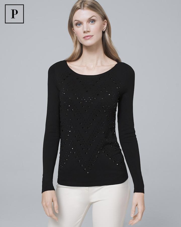 White House Black Market Women's Petite Embellished-front Sweater