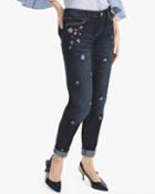 White House Black Market Women's Floral-embroidered Girlfriend Jeans