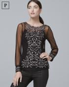 White House Black Market Women's Petite Floral-embroidered Mesh Top