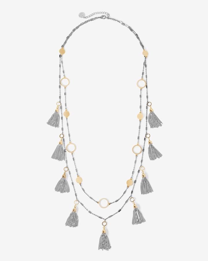 White House Black Market Women's Mixed Metal Double-strand Tassel Necklace
