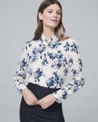 White House Black Market Women's Floral-print Knotted-neck Blouse