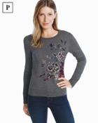 White House Black Market Women's Petite Embroidered Floral Pullover Sweater