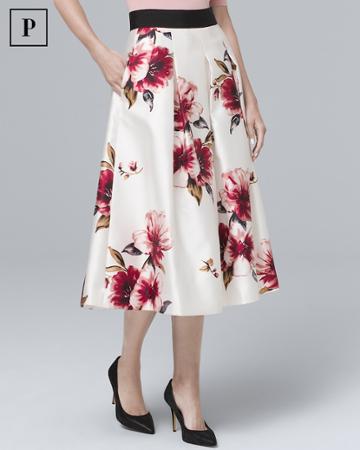 White House Black Market Women's Petite Floral Full Midi Skirt