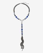 White House Black Market Women's Blue Stones Tassel Y-necklace