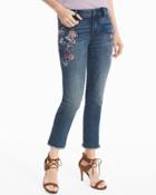 White House Black Market Women's Floral Embroidered Straight Crop Jeans