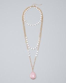 White House Black Market Rose Quartz & Freshwater Pearl Convertible Necklace
