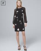 White House Black Market Petite Chiffon-sleeve Floral Polished Knit Shift Dress