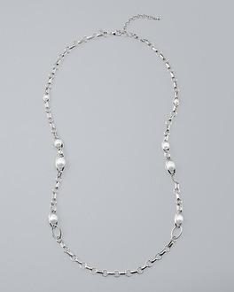 White House Black Market Glass Pearl Oval-link Long Necklace