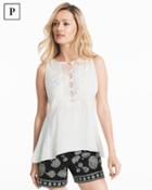 White House Black Market Women's Petite White Lace Embroidered Shell Top