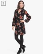 White House Black Market Women's Petite Long-sleeve Floral Choker Shift Dress