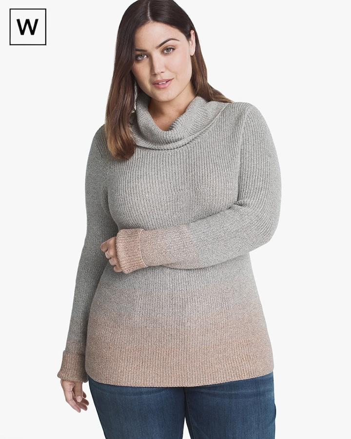 White House Black Market Women's Plus Ombre Cowl Neck Pullover Sweater
