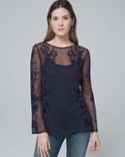 White House Black Market Floral-embroidered Mesh Tunic