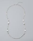 White House Black Market Women's Glass Pearl Oval-link Long Necklace