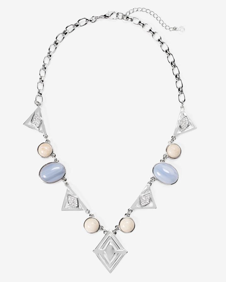 White House Black Market Women's Blue Lace Agate Stone Diamond Shape Necklace