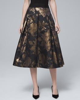 White House Black Market Metallic-jacquard Full Midi Skirt