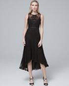White House Black Market Women's Ml Monique Lhuillier Lace-detail Black High-low Fit-and-flare Dress