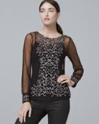 White House Black Market Women's Floral-embroidered Mesh Top