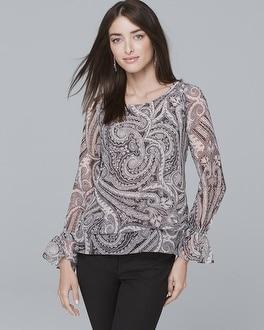 White House Black Market Bell-cuff Paisley Blouse
