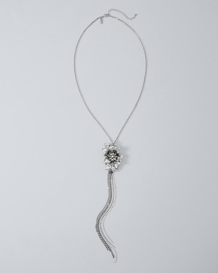 White House Black Market Women's Flower Pendant Tassel Necklace