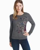 White House Black Market Women's Embroidered Floral Pullover Sweater