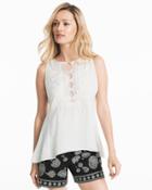 White House Black Market Women's White Lace Embroidered Shell Top