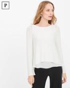 White House Black Market Women's Petite Woven High-low Hem Sequin Pullover Sweater