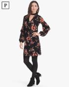 White House Black Market Petite Long-sleeve Floral Choker Shift Dress
