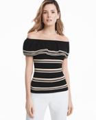 White House Black Market Women's Stripe Off-the-shoulder Sweater
