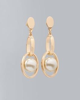 White House Black Market Oval Link & Glass Pearl Earrings