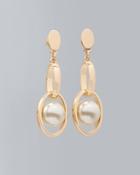 White House Black Market Oval Link & Glass Pearl Earrings