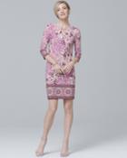 White House Black Market Women's Three-quarter Sleeve Floral-print Knit Shift Dress